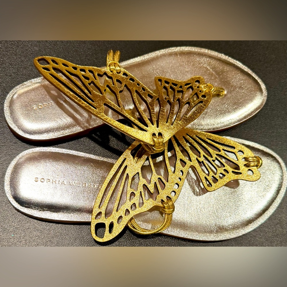 Sophia Webster Talulah Thong Sandal Cutout Butterfly Wings Gold Silver 39 / 9